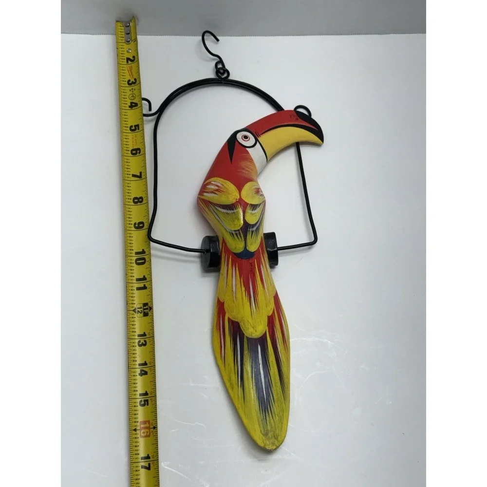 Red Toucan Yellow HANGING Talavara Jungle WOOD Tropical HAND CARVED PAINTED VTG